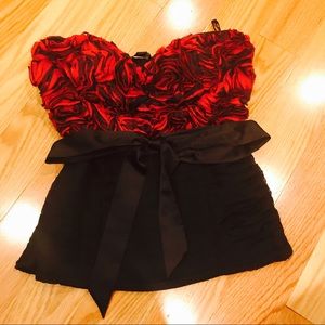Bebe strapless corset top red roses